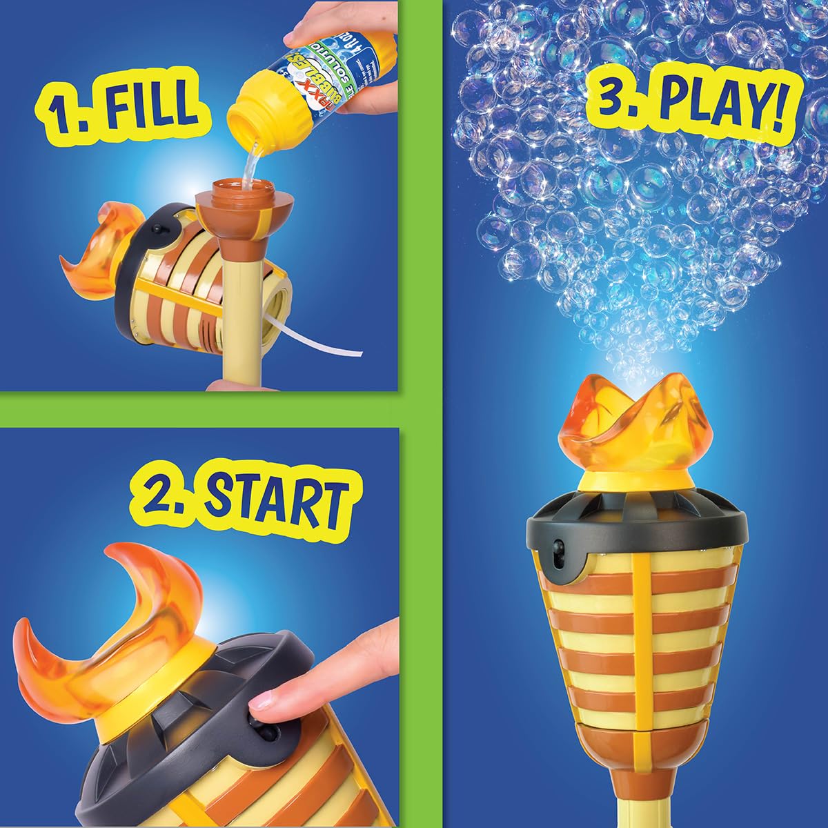 Tiki Torch Bubbler - Bubble Machine with Lights and Music, Bubble Blower and Wand, Rechargable Outdoor Toy for Kids Teens Adults, 4 Feet Tall, Includes 4oz Bubble Solution - CookCave