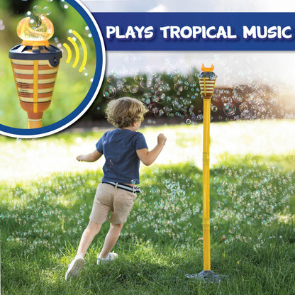 Tiki Torch Bubbler - Bubble Machine with Lights and Music, Bubble Blower and Wand, Rechargable Outdoor Toy for Kids Teens Adults, 4 Feet Tall, Includes 4oz Bubble Solution - CookCave