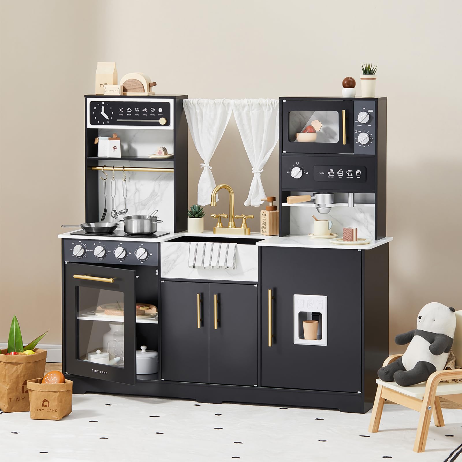Tiny Land Play Kitchen for Kids, Wooden Play Kitchen Sets for Girls and Boys, New Modern Toddler Kitchen Toy Kitchen Designed in Trendy Home Style, Gift for Ages 3+ - CookCave
