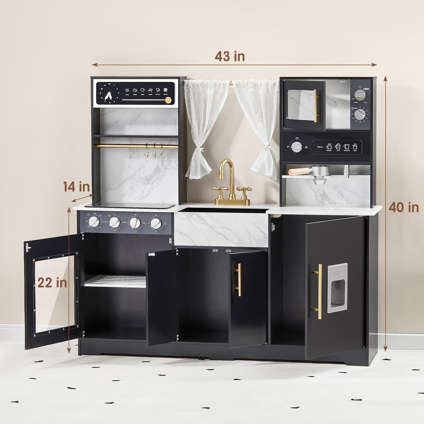 Tiny Land Play Kitchen for Kids, Wooden Play Kitchen Sets for Girls and Boys, New Modern Toddler Kitchen Toy Kitchen Designed in Trendy Home Style, Gift for Ages 3+ - CookCave