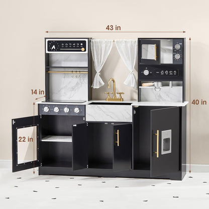 Tiny Land Play Kitchen for Kids, Wooden Play Kitchen Sets for Girls and Boys, New Modern Toddler Kitchen Toy Kitchen Designed in Trendy Home Style, Gift for Ages 3+ - CookCave