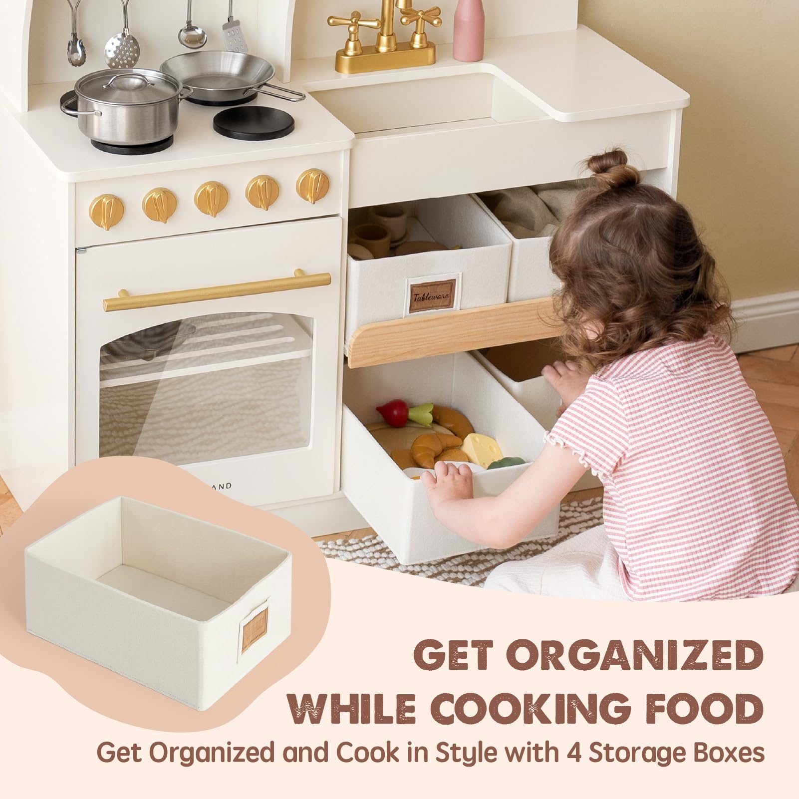 Tiny Land Play Kitchen for Kids, Wooden Play Kitchen with Toy Storage System, Toy Kitchen Set with Plenty of Play Features, Kids Play Kitchen Designed, Gift for Ages 3+ - CookCave