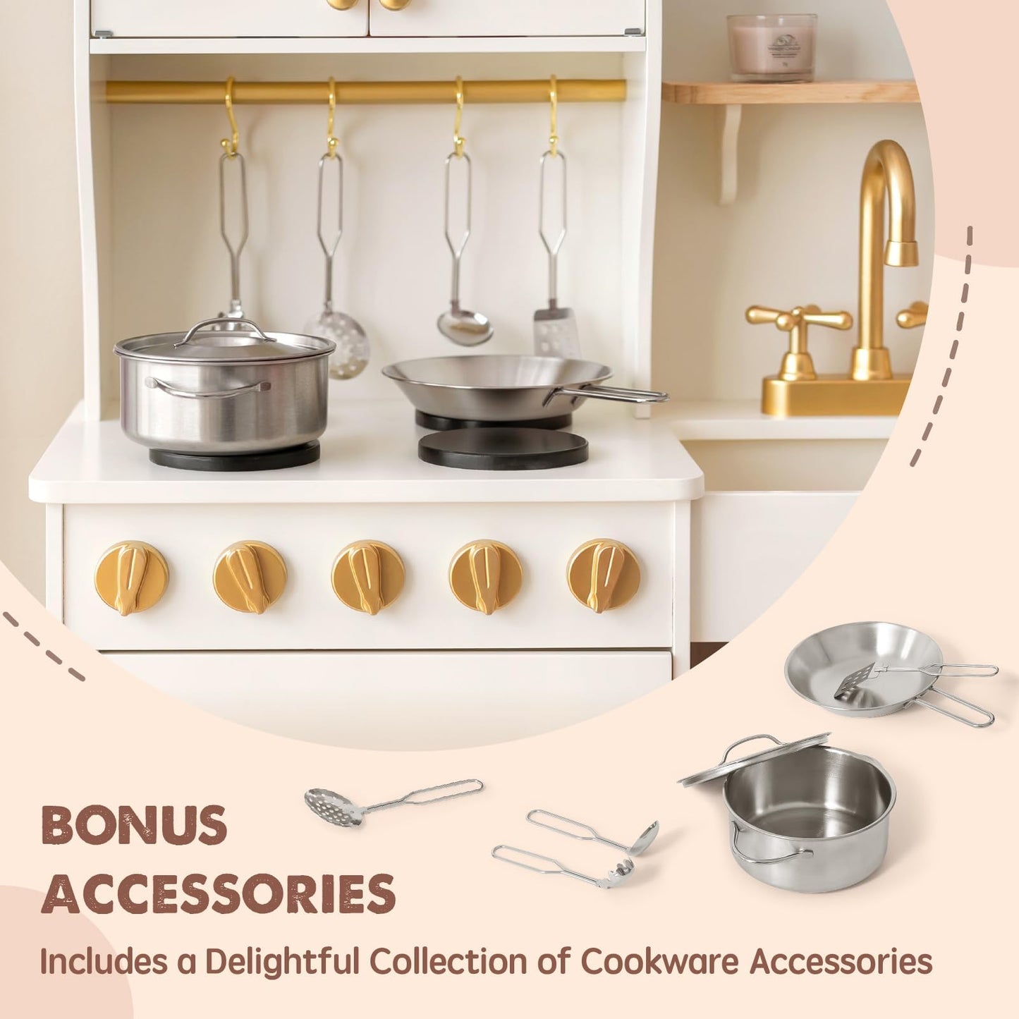 Tiny Land Play Kitchen for Kids, Wooden Play Kitchen with Toy Storage System, Toy Kitchen Set with Plenty of Play Features, Kids Play Kitchen Designed, Gift for Ages 3+ - CookCave