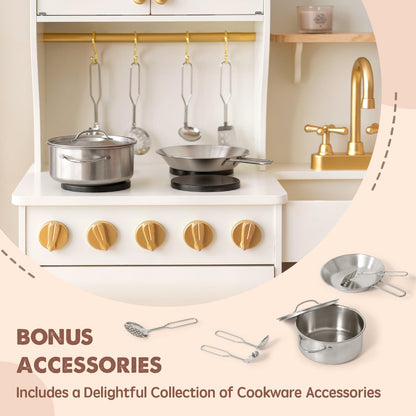 Tiny Land Play Kitchen for Kids, Wooden Play Kitchen with Toy Storage System, Toy Kitchen Set with Plenty of Play Features, Kids Play Kitchen Designed, Gift for Ages 3+ - CookCave