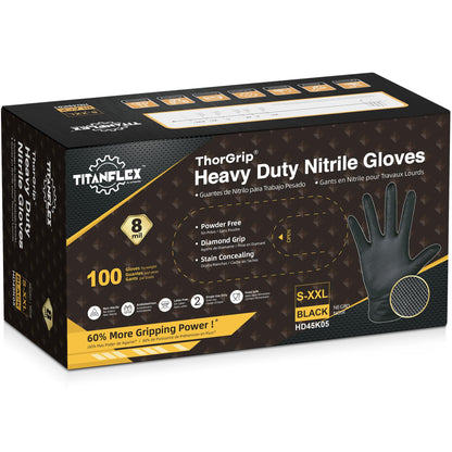 TitanFlex ThorGrip Heavy Duty Black Industrial Nitrile Gloves, 8-mil, Large, Box of 100, Latex Free, Raised Diamond Texture, Powder Free, Food Safe, Rubber Gloves, Mechanic Gloves - CookCave