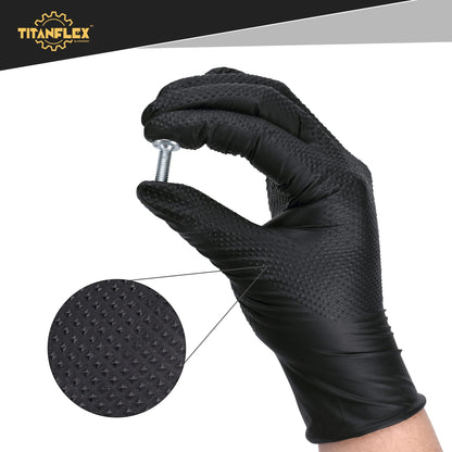 TitanFlex ThorGrip Heavy Duty Black Industrial Nitrile Gloves, 8-mil, Large, Box of 100, Latex Free, Raised Diamond Texture, Powder Free, Food Safe, Rubber Gloves, Mechanic Gloves - CookCave
