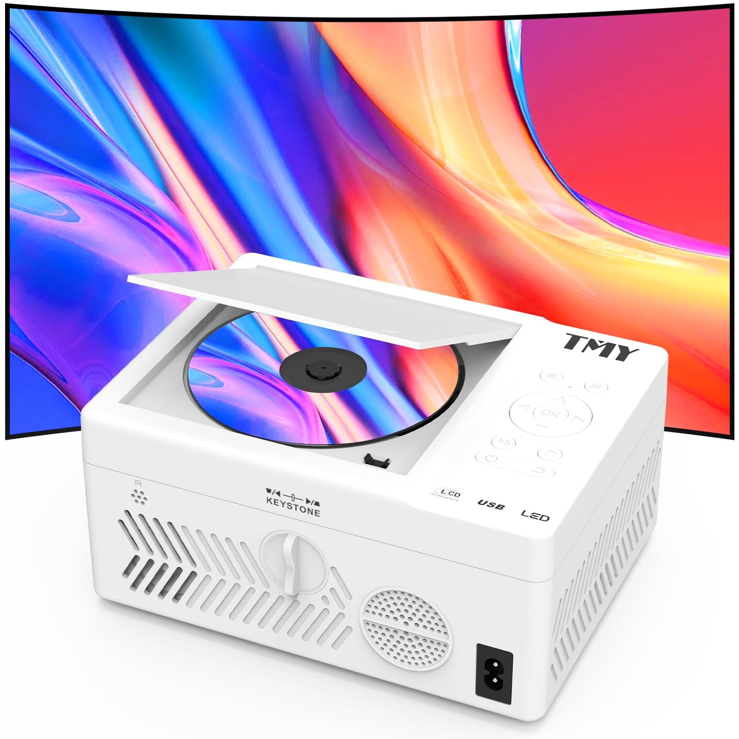 TMY Bluetooth Projector with DVD Player Built in, 1080P Mini Projector, Portable DVD Projector for Outdoor Movies, Compatible with Smartphone/PC/TV Stick/HDMI/USB/TF - CookCave