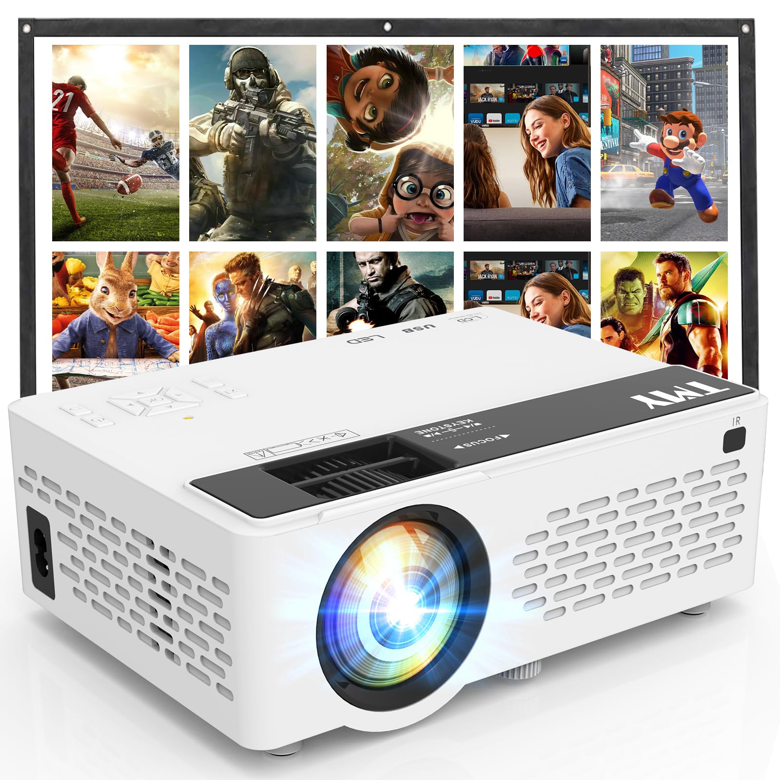 TMY Mini Projector, Upgraded Bluetooth Projector with Screen, 1080P Full HD Portable Projector, Movie Projector Compatible with TV Stick Smartphone/HDMI/USB, indoor & outdoor use - CookCave