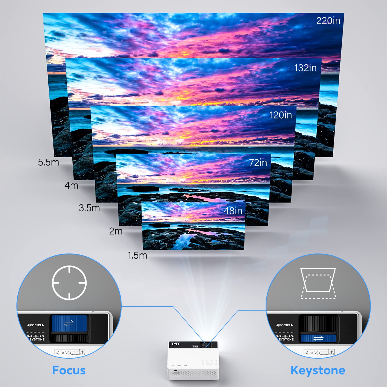 TMY Mini Projector, Upgraded Bluetooth Projector with Screen, 1080P Full HD Portable Projector, Movie Projector Compatible with TV Stick Smartphone/HDMI/USB, indoor & outdoor use - CookCave