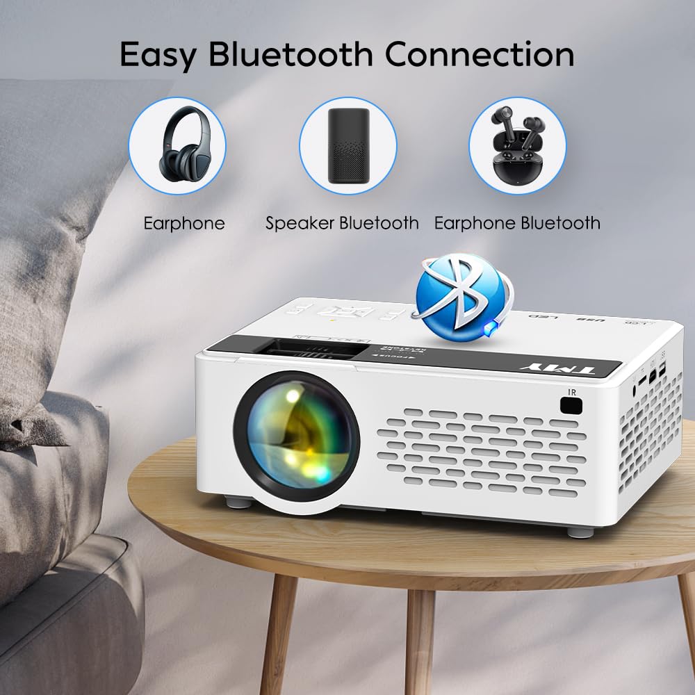TMY Mini Projector, Upgraded Bluetooth Projector with Screen, 1080P Full HD Portable Projector, Movie Projector Compatible with TV Stick Smartphone/HDMI/USB, indoor & outdoor use - CookCave
