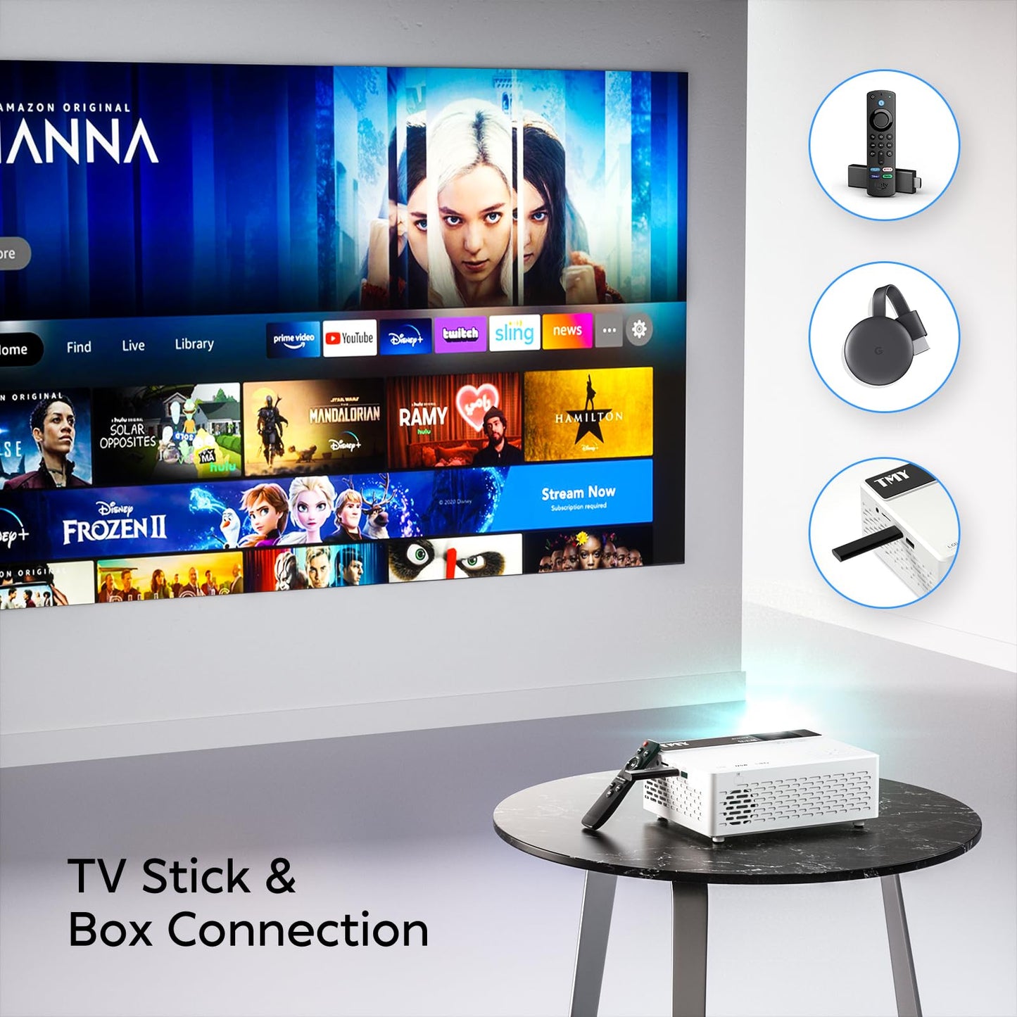 TMY Mini Projector, Upgraded Bluetooth Projector with Screen, 1080P Full HD Portable Projector, Movie Projector Compatible with TV Stick Smartphone/HDMI/USB, indoor & outdoor use - CookCave