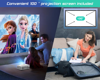 TMY Projector with WiFi and Bluetooth【100" screen included】Native 1080P Outdoor Projector, 4K Supported Portable Projector, Compatible with iOS/Android/PC/TV Stick/HDMI/USB, Indoor Outdoor Use - CookCave