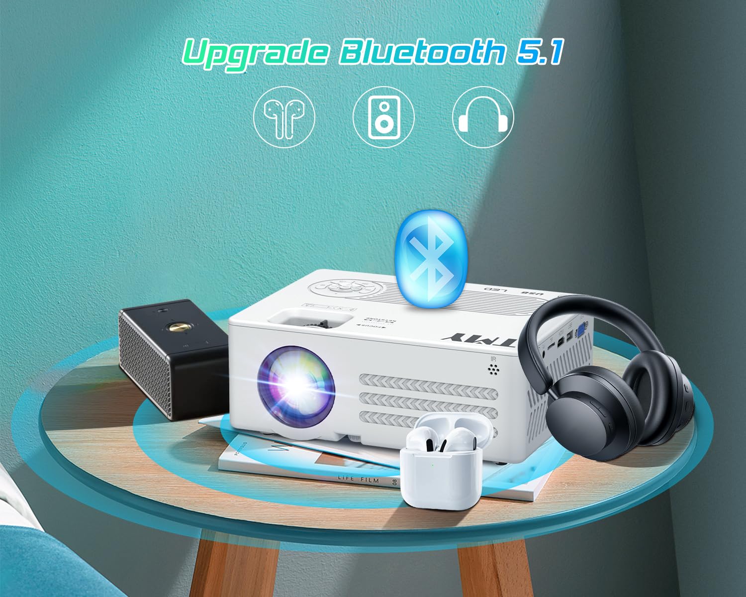 TMY Projector with WiFi and Bluetooth【100" screen included】Native 1080P Outdoor Projector, 4K Supported Portable Projector, Compatible with iOS/Android/PC/TV Stick/HDMI/USB, Indoor Outdoor Use - CookCave