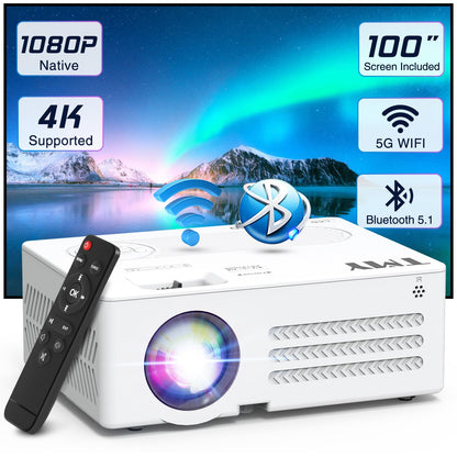 TMY Projector with WiFi and Bluetooth【100" screen included】Native 1080P Outdoor Projector, 4K Supported Portable Projector, Compatible with iOS/Android/PC/TV Stick/HDMI/USB, Indoor Outdoor Use - CookCave