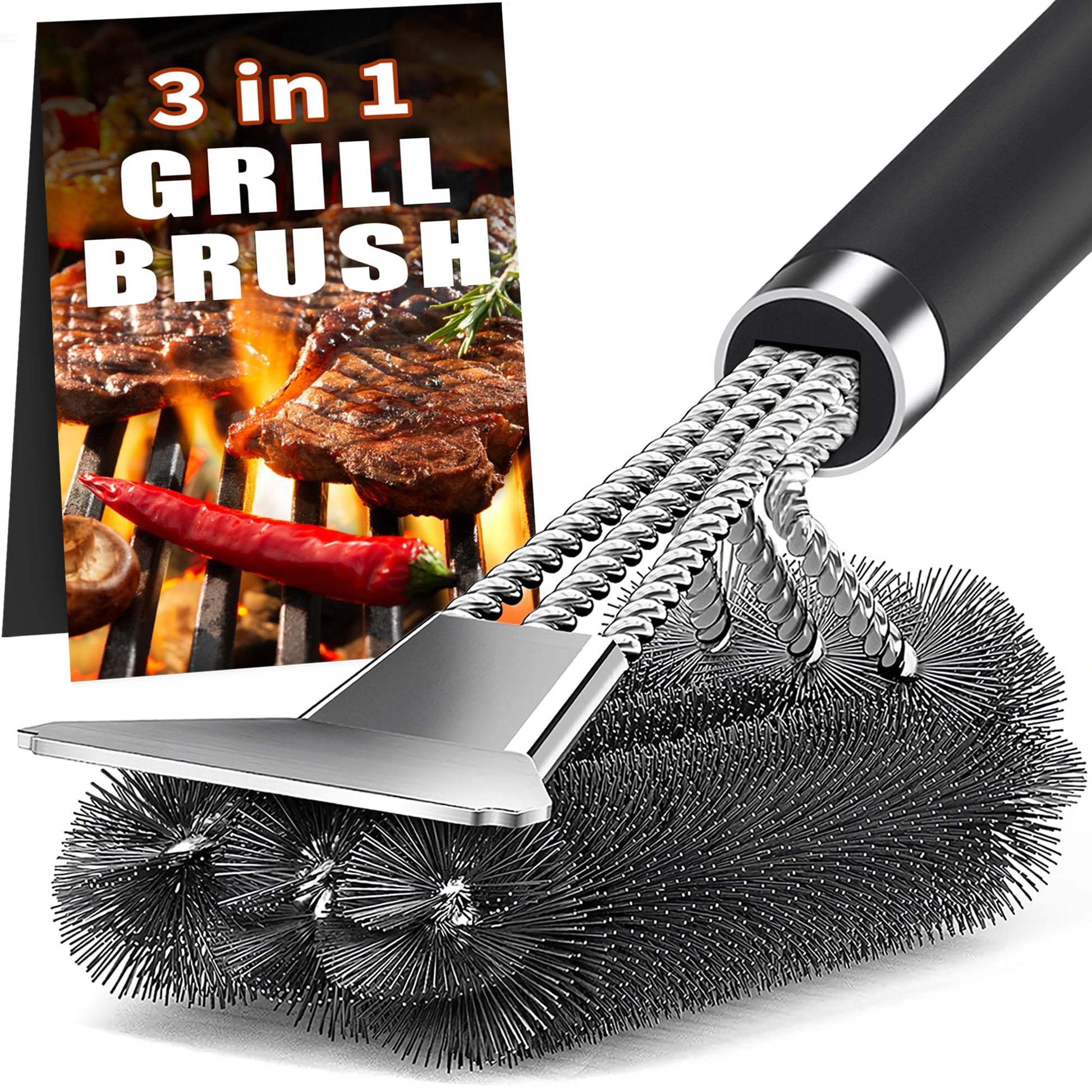 TNTOR Grill Brush with Scraper, 18" Adjustable Handle BBQ Grill Brush for Outdoor Grill, Extra Strong Grill Cleaner Accessories for Grill/Smoker/Gas/Charcoal Grill Cleaning- Best - CookCave