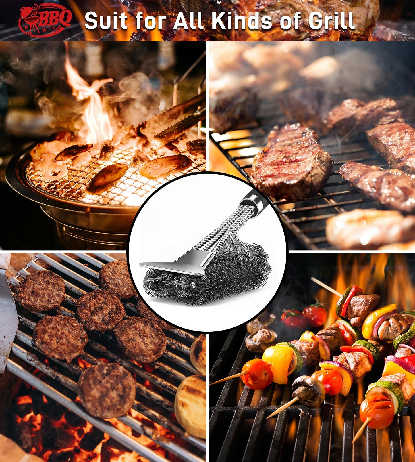 TNTOR Grill Brush with Scraper, 18" Adjustable Handle BBQ Grill Brush for Outdoor Grill, Extra Strong Grill Cleaner Accessories for Grill/Smoker/Gas/Charcoal Grill Cleaning- Best - CookCave