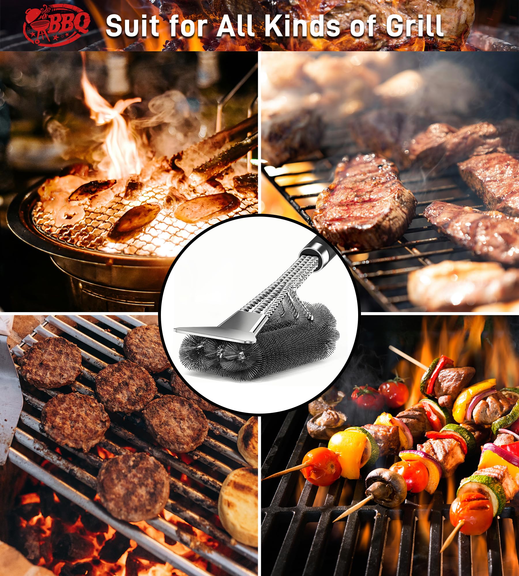 TNTOR Grill Brush with Scraper, 18" Adjustable Handle BBQ Grill Brush for Outdoor Grill, Extra Strong Grill Cleaner Accessories for Grill/Smoker/Gas/Charcoal Grill Cleaning- Best - CookCave