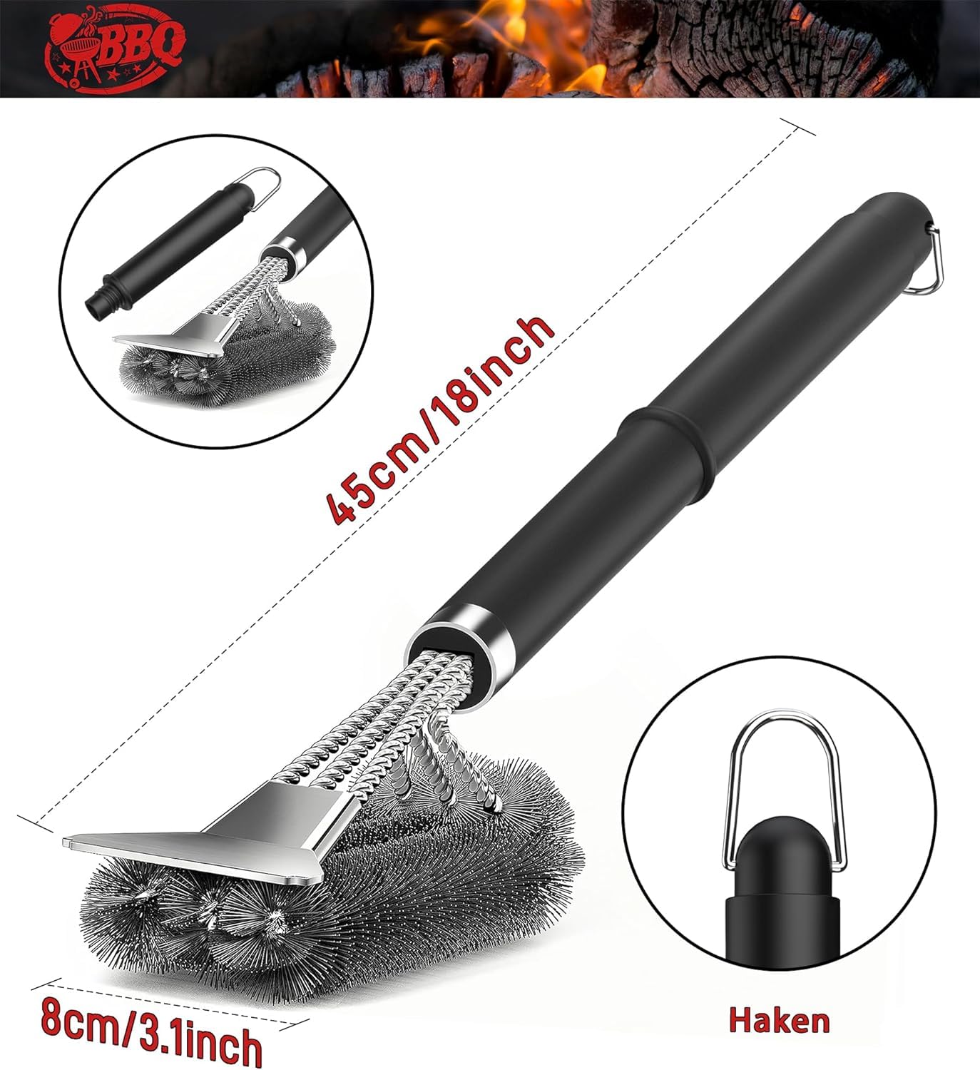 TNTOR Grill Brush with Scraper, 18" Adjustable Handle BBQ Grill Brush for Outdoor Grill, Extra Strong Grill Cleaner Accessories for Grill/Smoker/Gas/Charcoal Grill Cleaning- Best - CookCave