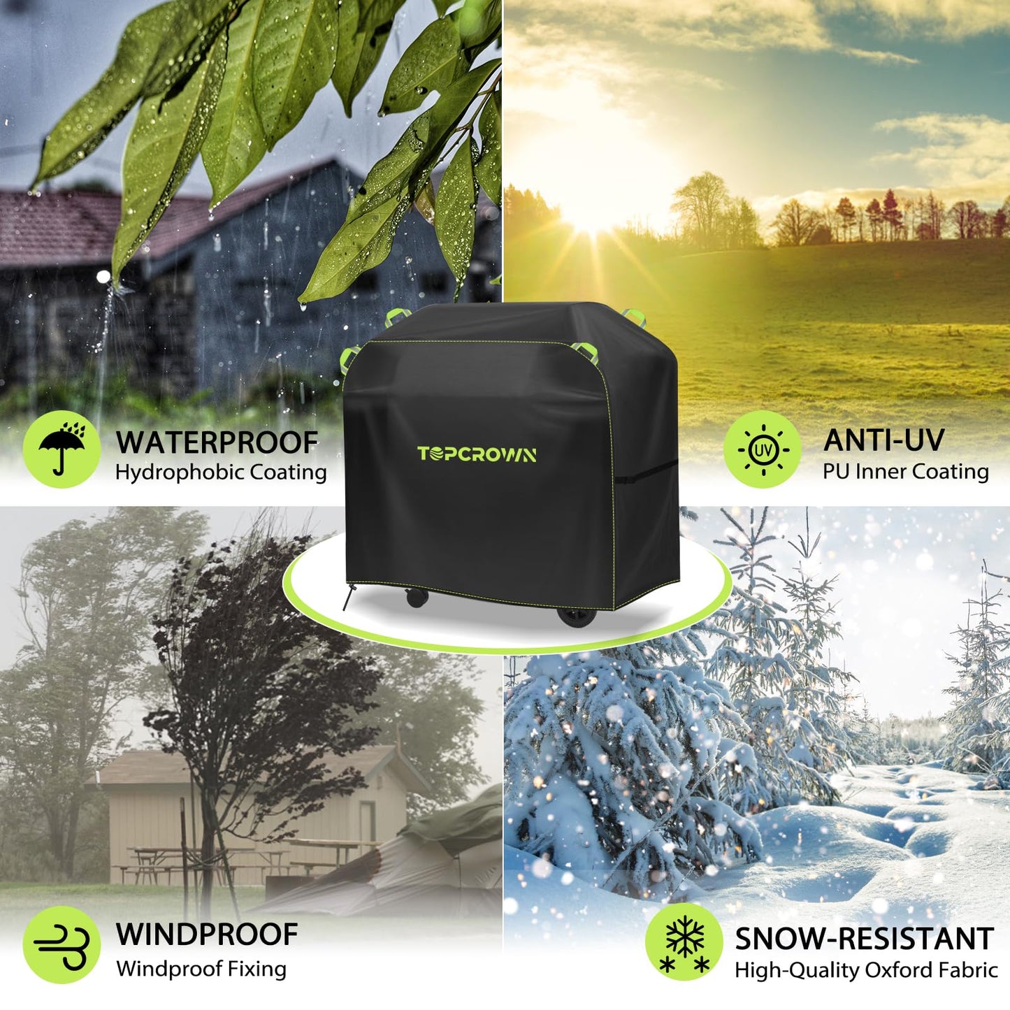 TOPCROWN Grill Cover for Outdoor Grill, Universal Fit 45"-75" BBQ Gas Grill Waterproof Anti-UV Oxford Fabric Windproof Design with Adjustable Straps, Fits Weber/Char-Broil/Nexgrill and More (48") - CookCave