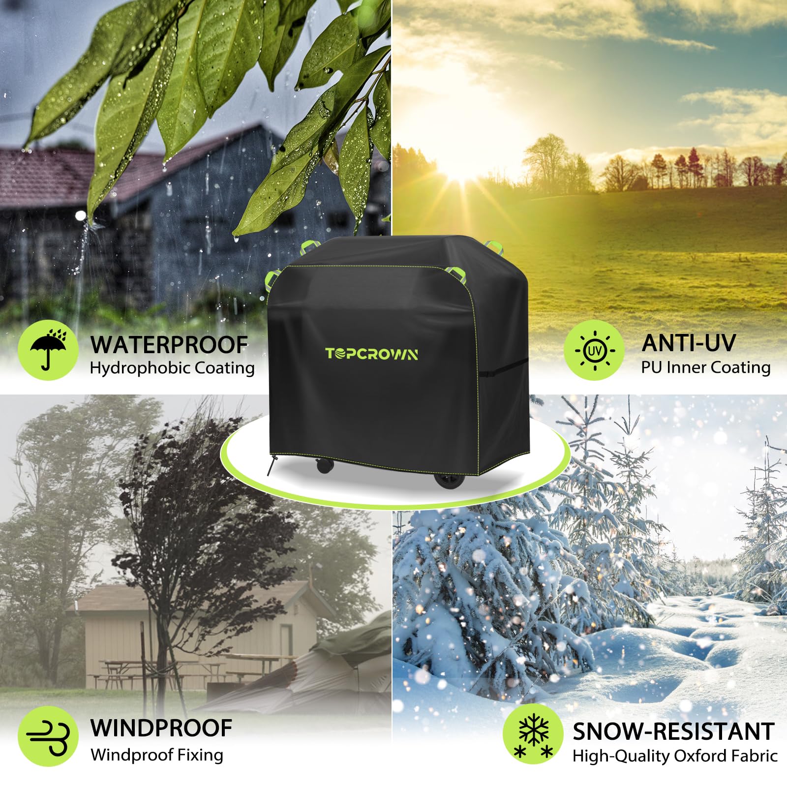 TOPCROWN Grill Cover for Outdoor Grill, Universal Fit 45"-75" BBQ Gas Grill Waterproof Anti-UV Oxford Fabric Windproof Design with Adjustable Straps, Fits Weber/Char-Broil/Nexgrill and More (48") - CookCave