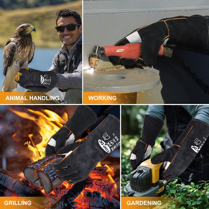 TOPDC Welding Gloves 14 Inches Fire/Heat Resistant Leather For Mig,Tig,Stick,Forge,BBQ,Grill, Fireplace,Wood Stove, Furnace,Pot,Oven - CookCave