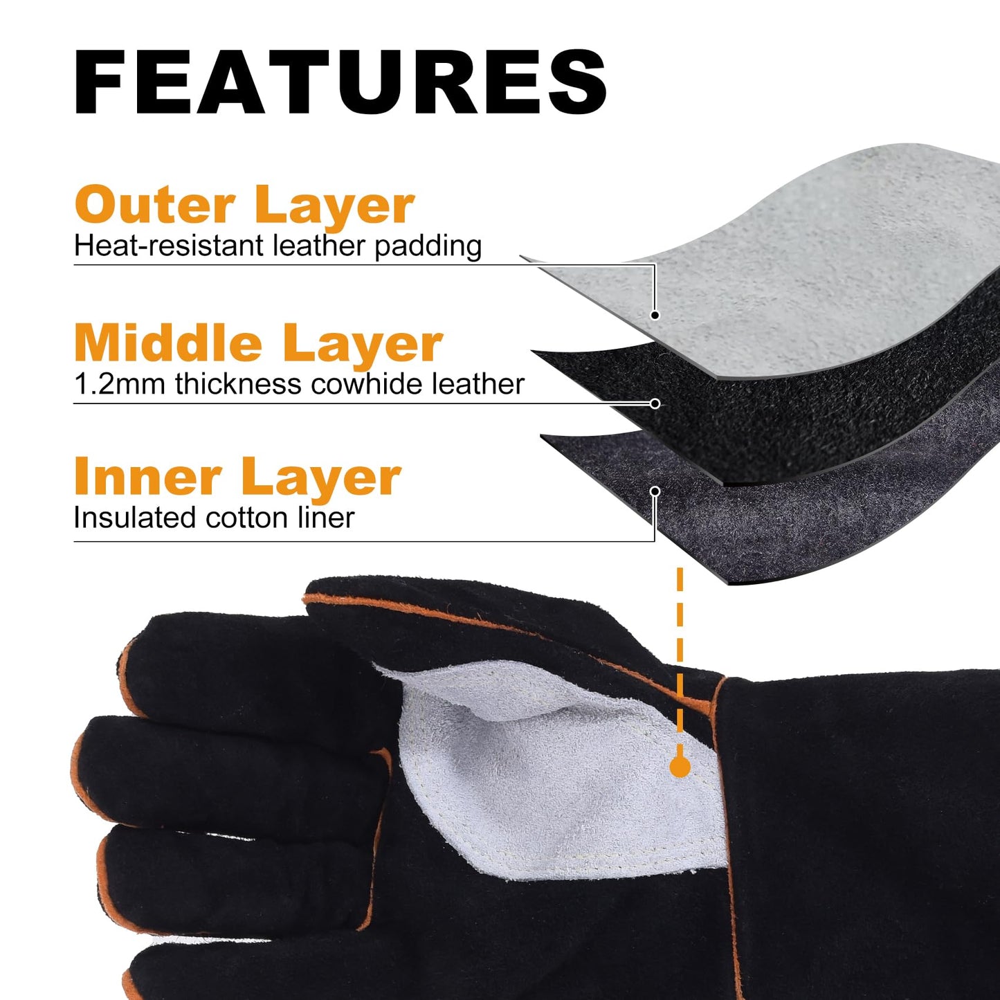 TOPDC Welding Gloves 14 Inches Fire/Heat Resistant Leather For Mig,Tig,Stick,Forge,BBQ,Grill, Fireplace,Wood Stove, Furnace,Pot,Oven - CookCave