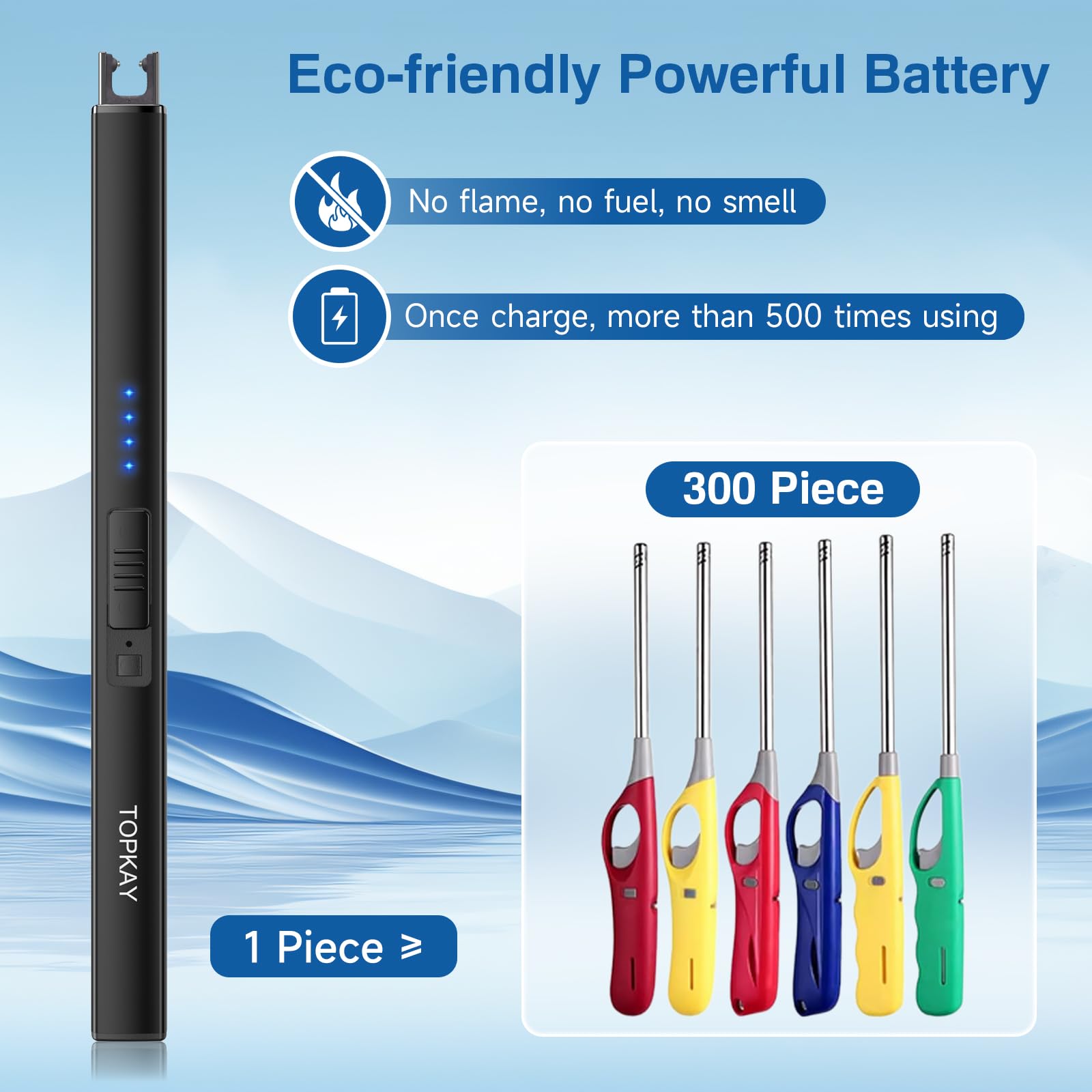 TOPKAY Electric Candle Lighter, Windproof Flameless USB Rechargeable Plasma Arc Long Lighter for Grill Firework Kitchen Camping (Black) - CookCave