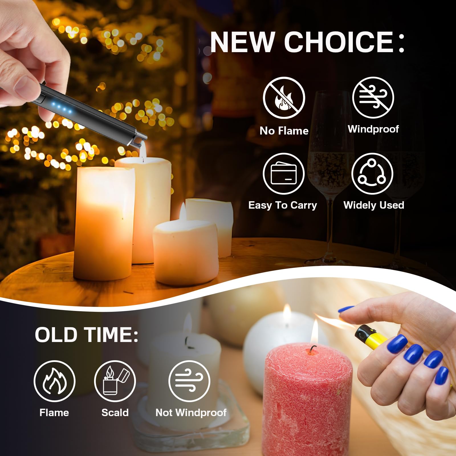 TOPKAY Electric Candle Lighter, Windproof Flameless USB Rechargeable Plasma Arc Long Lighter for Grill Firework Kitchen Camping (Black) - CookCave