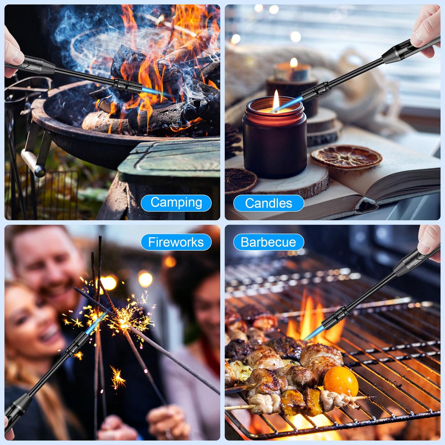 TOPKAY Torch Lighter Refillable Butane Lighter Long Flexible Neck Multipurpose Lighter for Candles Grill BBQ Fireplaces Kitchen Camping (No Prefilled) - CookCave