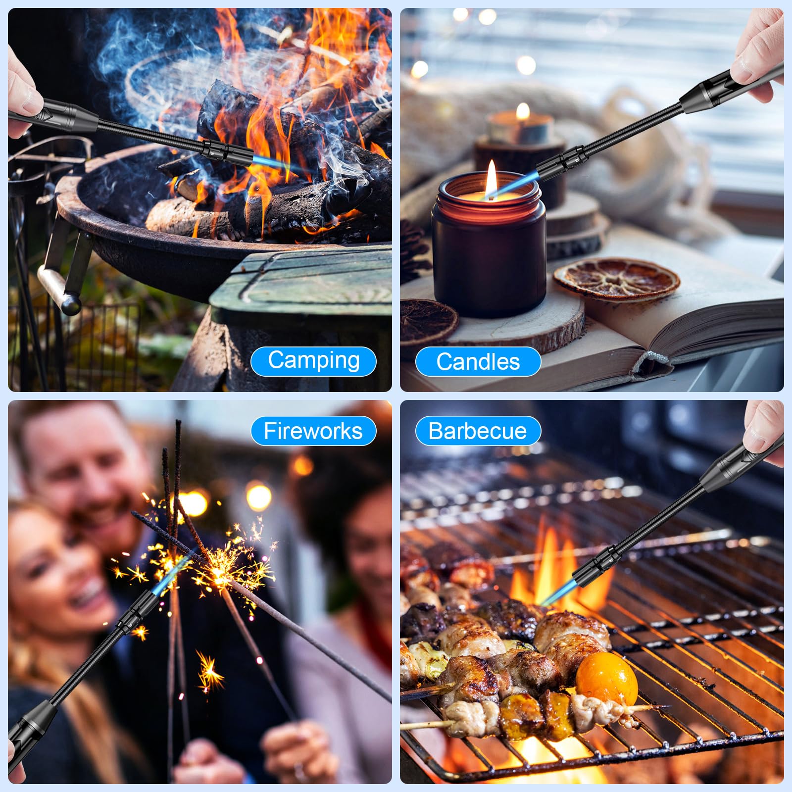 TOPKAY Torch Lighter Refillable Butane Lighter Long Flexible Neck Multipurpose Lighter for Candles Grill BBQ Fireplaces Kitchen Camping (No Prefilled) - CookCave