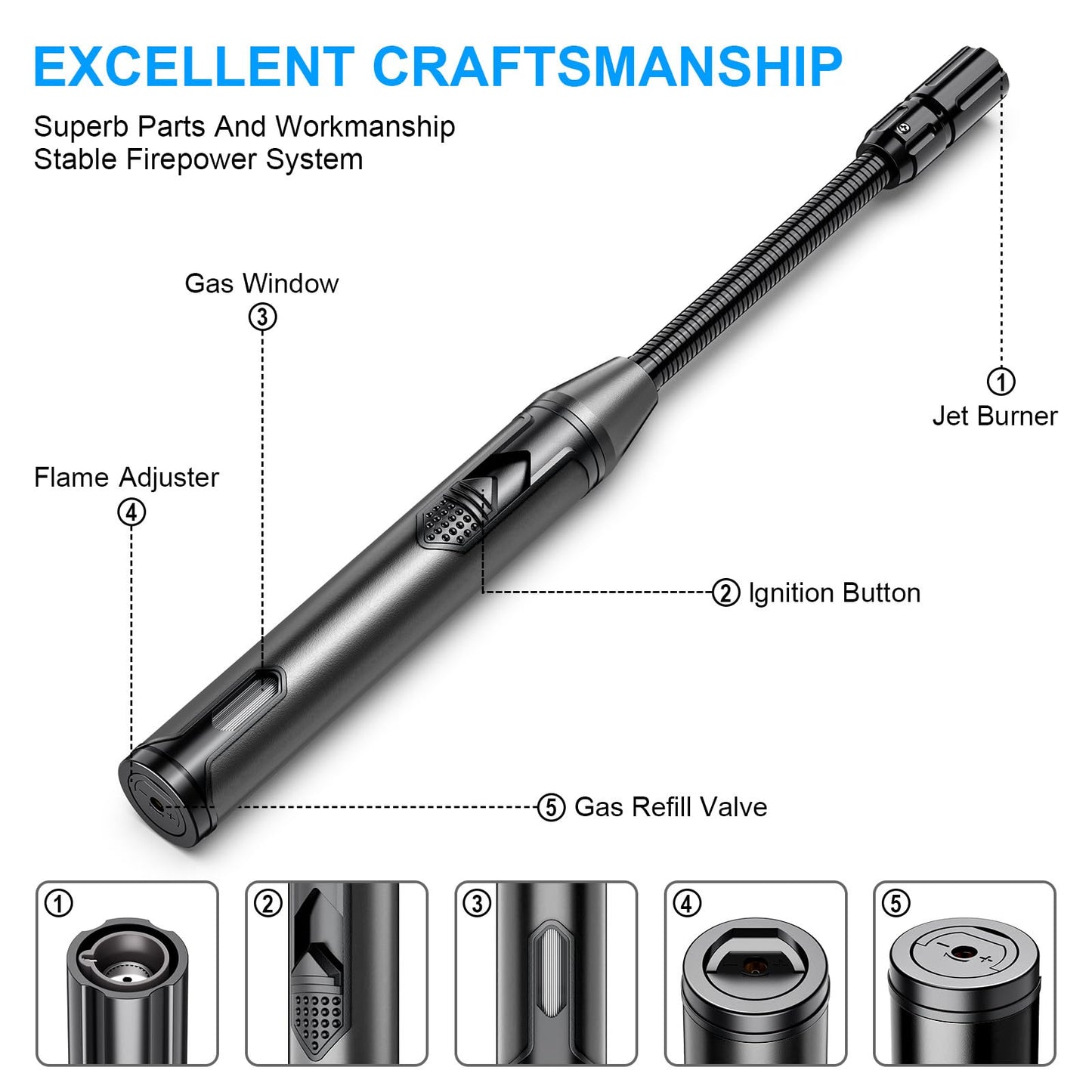 TOPKAY Torch Lighter Refillable Butane Lighter Long Flexible Neck Multipurpose Lighter for Candles Grill BBQ Fireplaces Kitchen Camping (No Prefilled) - CookCave