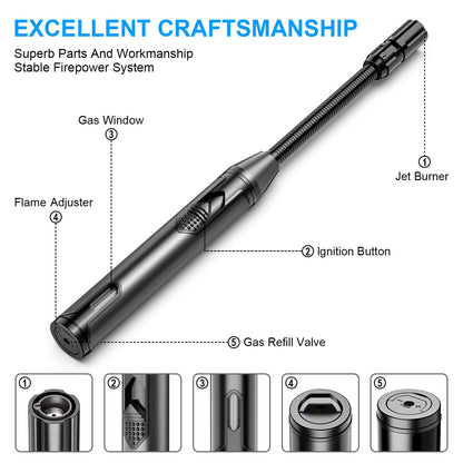 TOPKAY Torch Lighter Refillable Butane Lighter Long Flexible Neck Multipurpose Lighter for Candles Grill BBQ Fireplaces Kitchen Camping (No Prefilled) - CookCave