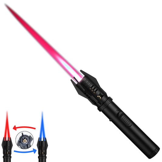 Torch Lighter, Bright Fire Lighter with Safety Lock and Adjustable Red/Blue Flame, Refillable Butane Gas Windproof Jet Flame Cool Lighters, for Candles Campfires BBQ Baking, Camping, Gift - CookCave