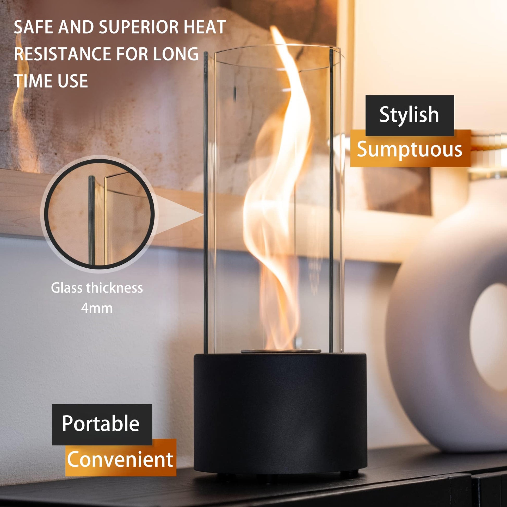 Tornado Tabletop Fire Pit - Premium Alcohol Tabletop Fireplace - Indoor Fire Pit Tabletop & Outdoor Table Top Firepit with Adjustable Flame Ring, Gift for Balcony Home Decor, Patio and Backyard - CookCave