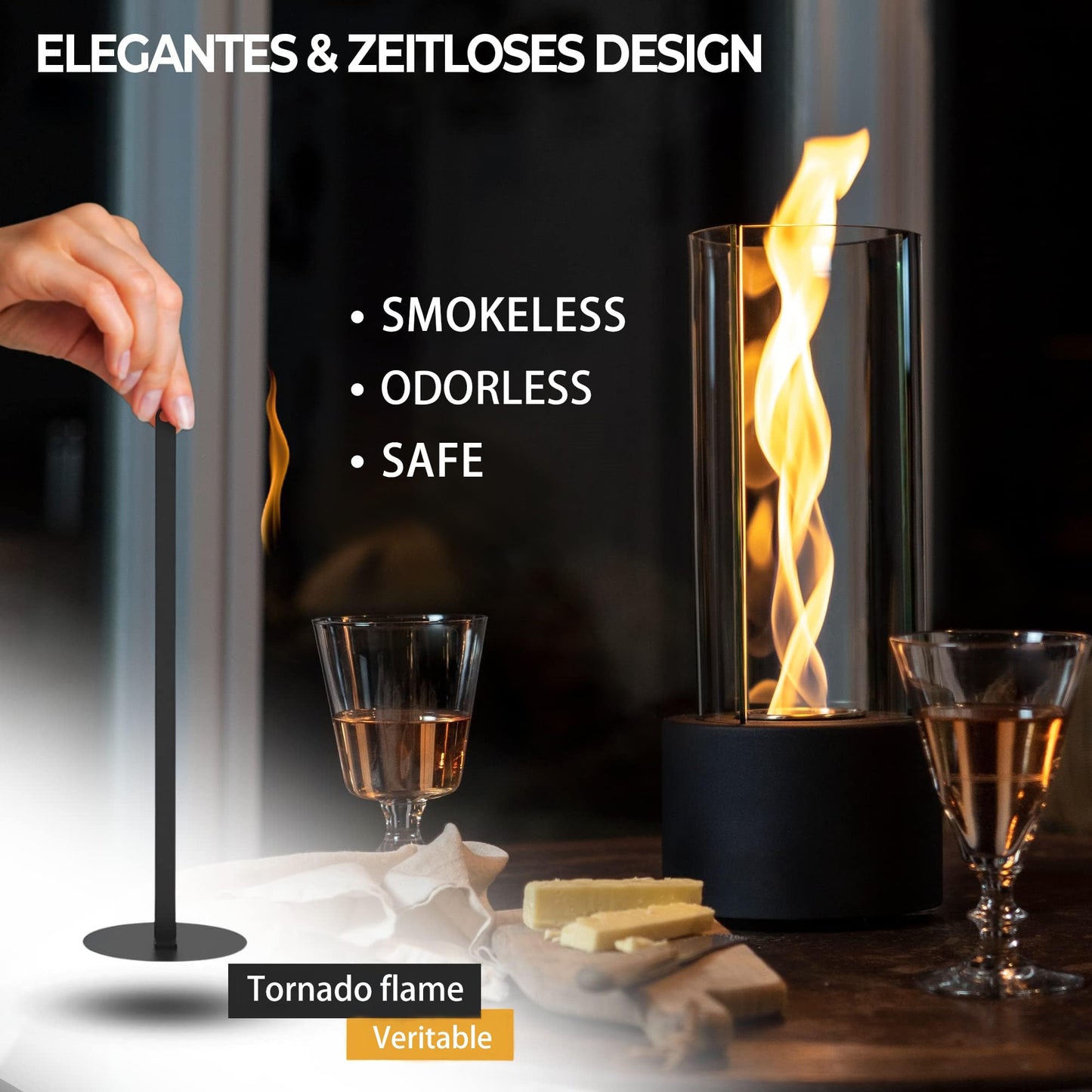 Tornado Tabletop Fire Pit - Premium Alcohol Tabletop Fireplace - Indoor Fire Pit Tabletop & Outdoor Table Top Firepit with Adjustable Flame Ring, Gift for Balcony Home Decor, Patio and Backyard - CookCave