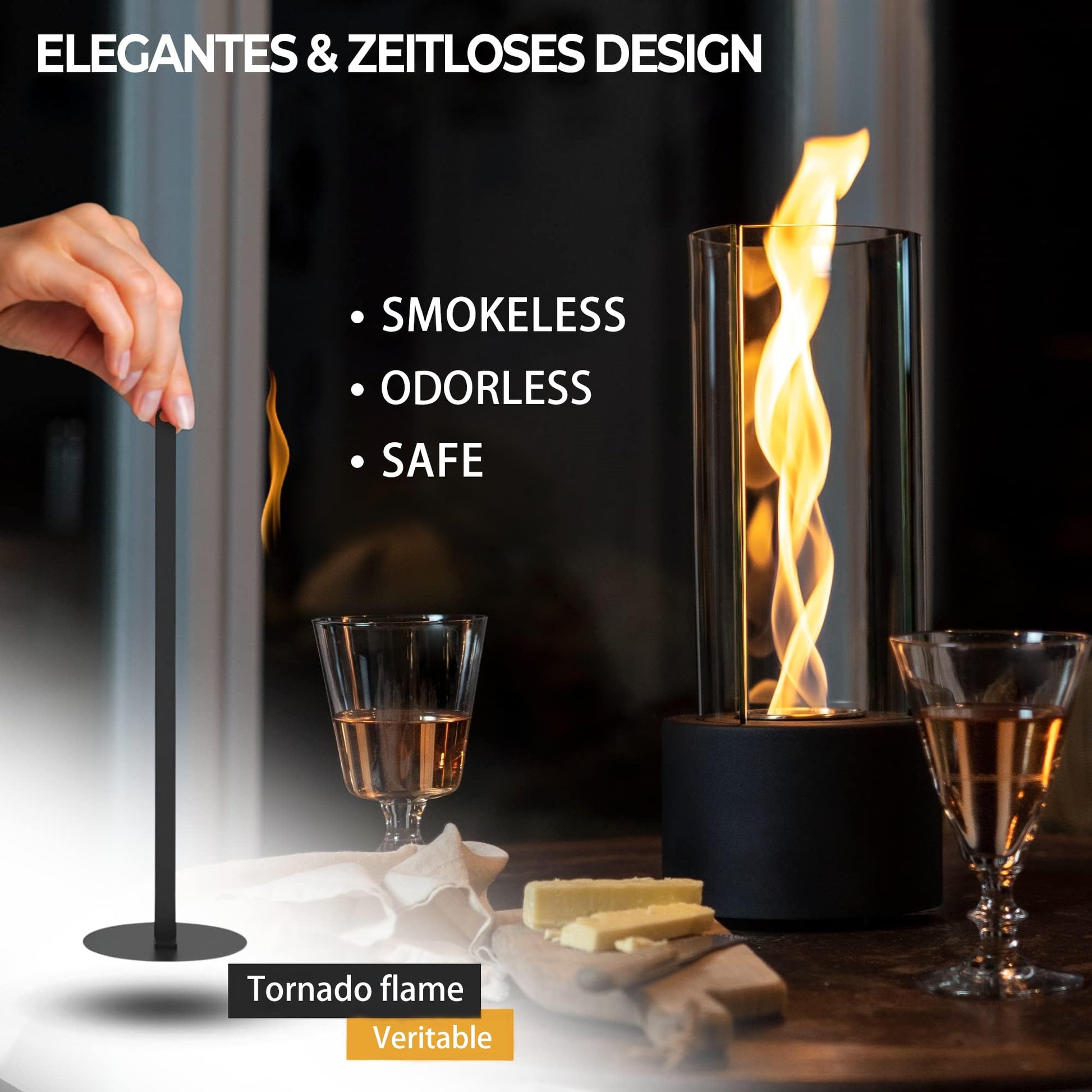 Tornado Tabletop Fire Pit - Premium Alcohol Tabletop Fireplace - Indoor Fire Pit Tabletop & Outdoor Table Top Firepit with Adjustable Flame Ring, Gift for Balcony Home Decor, Patio and Backyard - CookCave