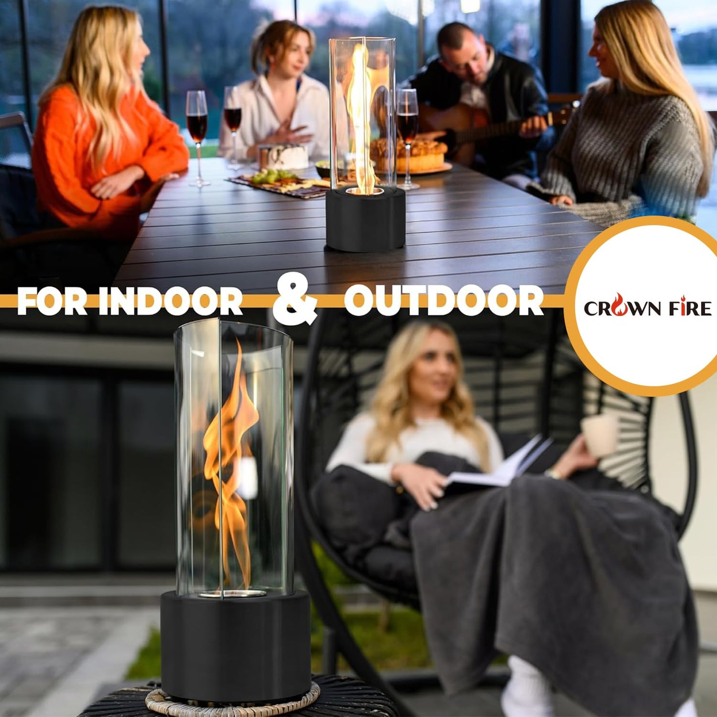Tornado Tabletop Fire Pit - Premium Alcohol Tabletop Fireplace - Indoor Fire Pit Tabletop & Outdoor Table Top Firepit with Adjustable Flame Ring, Gift for Balcony Home Decor, Patio and Backyard - CookCave