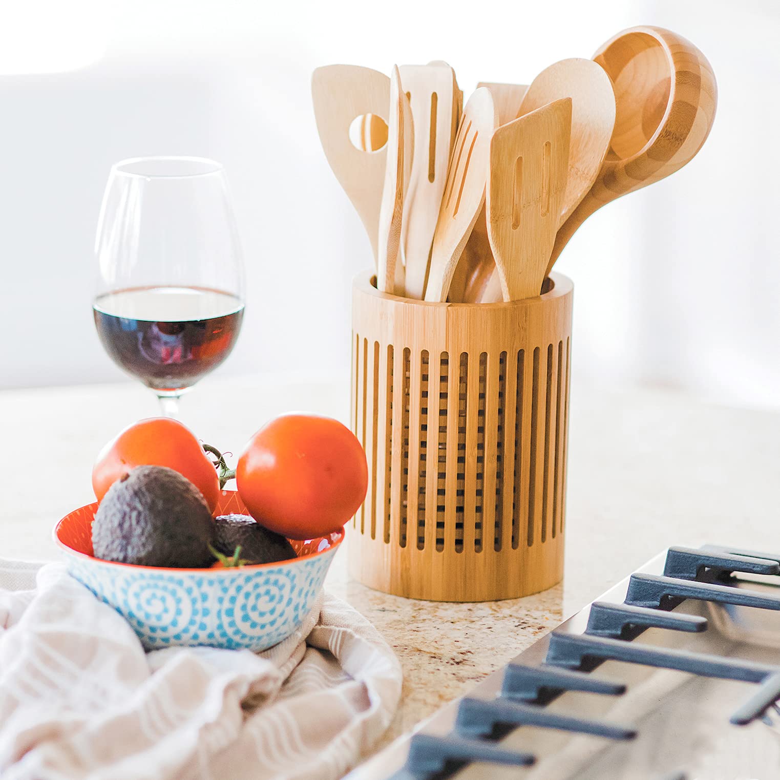Totally Bamboo Lattice Kitchen Utensil Holder, 5" x 5"x 7" - CookCave