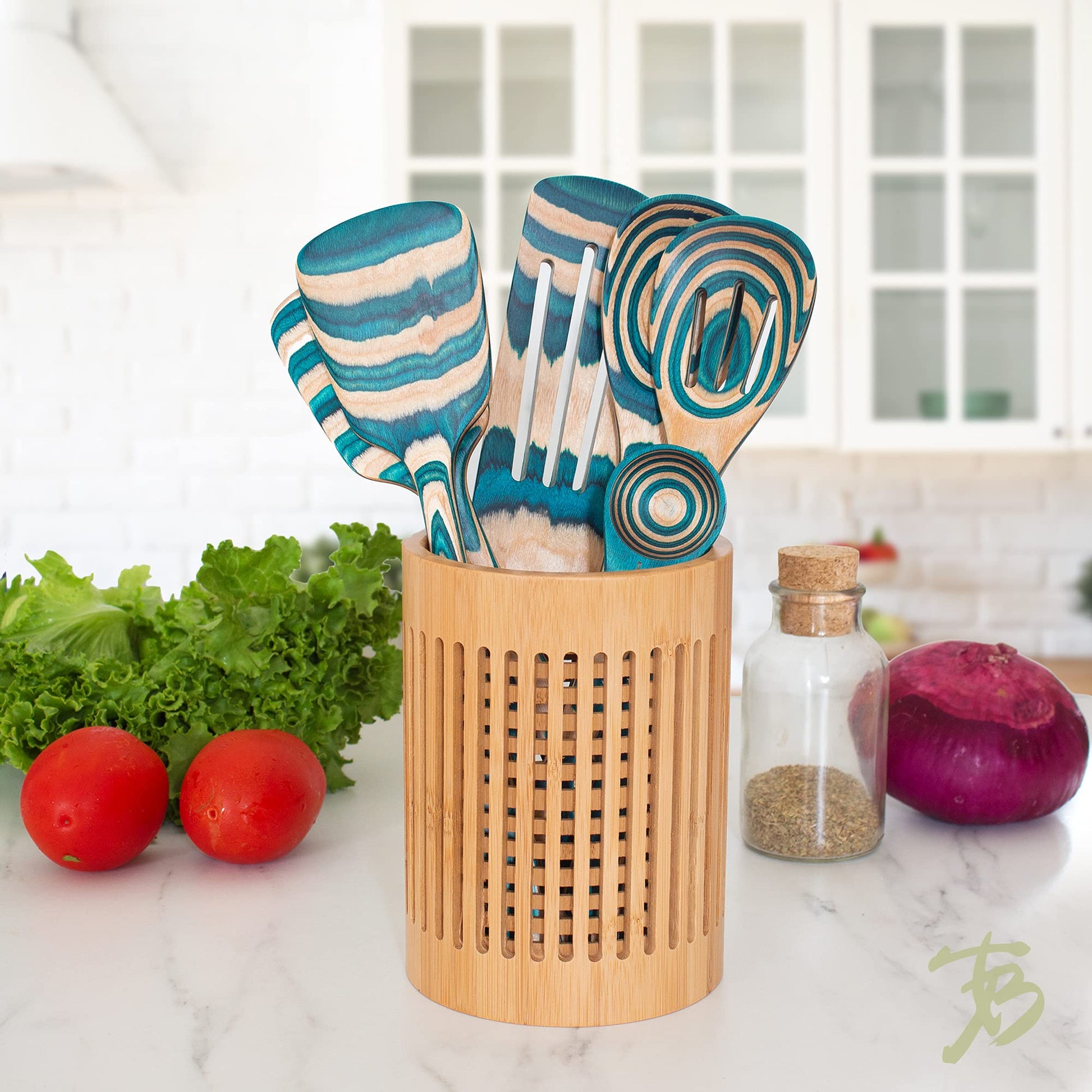 Totally Bamboo Lattice Kitchen Utensil Holder, 5" x 5"x 7" - CookCave