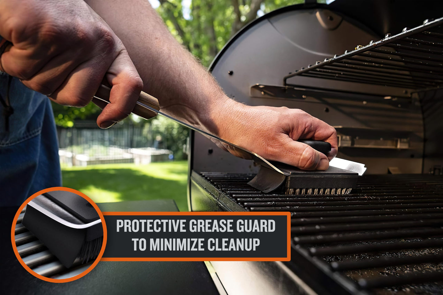 Traeger Grills BAC537 BBQ Cleaning Brush for Outdoor Grill – Stainless Steel Grill Scraper with Nylon Bristles, Teak Wood Handle, Dual Grip Design, and Hanging Loop - CookCave