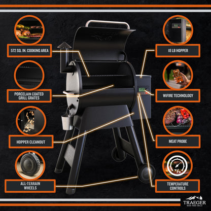 Traeger Grills Pro 575 Wood Pellet Smoker and Grill, WiFi and App Enabled Electric Smoker, 6-in-1 BBQ and Pellet Grill, 572 Square Inches of Grilling Area, 500 Degree Max Temperature, Black Finish - CookCave