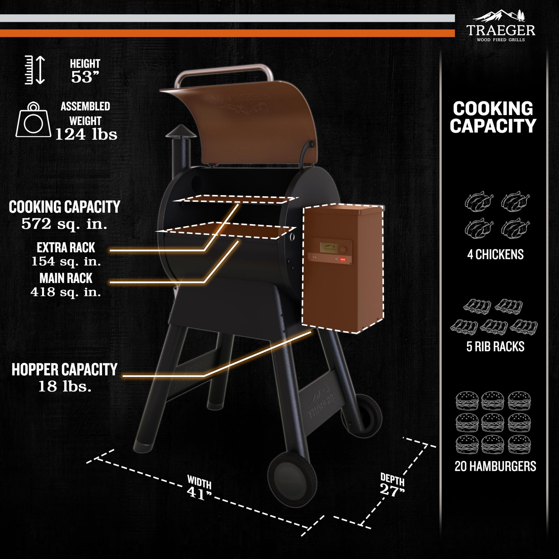 Traeger Grills Pro 575 Wood Pellet Smoker and Grill, WiFi and App Enabled Electric Smoker, 6-in-1 BBQ and Pellet Grill, 572 Square Inches of Grilling Area, 500 Degree Max Temperature, Bronze Finish - CookCave