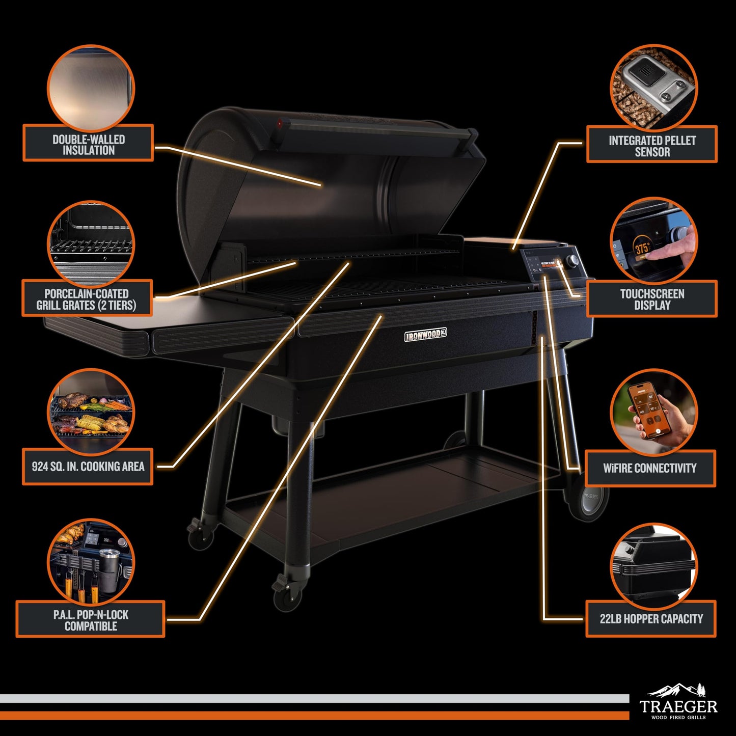 Traeger Ironwood XL Wood Pellet Smoker Grill, 924 Sq In Cooking Area, WiFIRE Smart Temperature Control, Up to 500 Degrees, Super Smoke Mode, 6 in 1 Outdoor BBQ Electric Smoker and Grill - CookCave