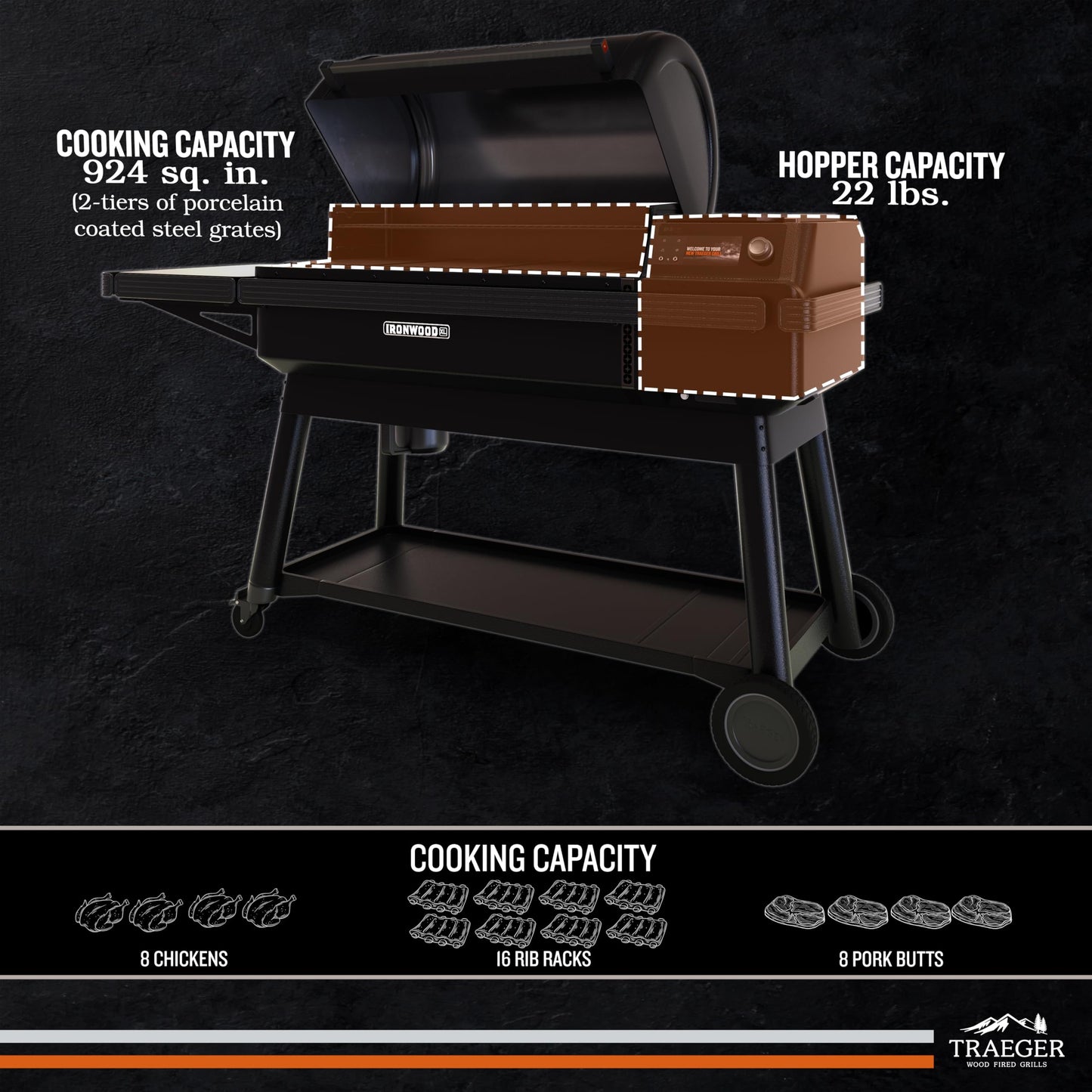 Traeger Ironwood XL Wood Pellet Smoker Grill, 924 Sq In Cooking Area, WiFIRE Smart Temperature Control, Up to 500 Degrees, Super Smoke Mode, 6 in 1 Outdoor BBQ Electric Smoker and Grill - CookCave