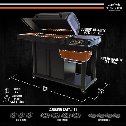 Traeger Woodridge Elite Electric Wood Pellet Grill and Smoker, 970 Sq. In., Side Sear Station, WiFIRE Technology, Super Smoke Mode, Outdoor Pellet Smoker Grill with Insulated Body, TFC97XLH - CookCave