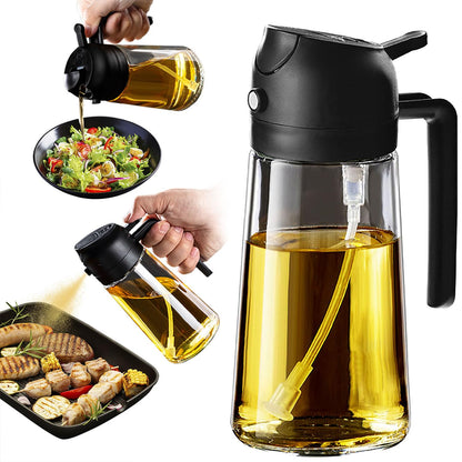 TrendPlain 16oz/470ml Glass Olive Oil Sprayer for Cooking - 2 in 1 Olive Oil Dispenser for Kitchen Gadgets, Air Fryer, Salad, and BBQ - Black - CookCave