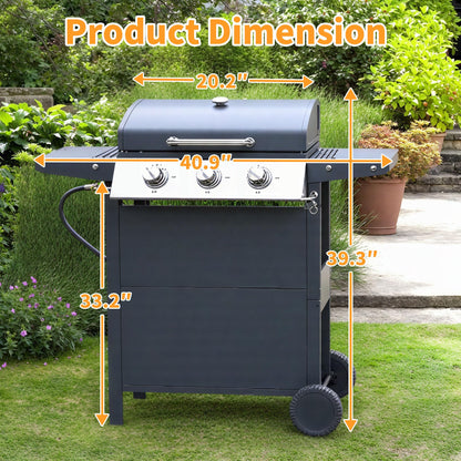 Tufons 3-Burner Propane Gas BBQ Grill with Warming Rack, Stainless Steel Gas Grill with 25,650 BTUs Output for Outdoor,Camping,Barbecue Grilling & Backyard Cooking,Black and Silver - CookCave