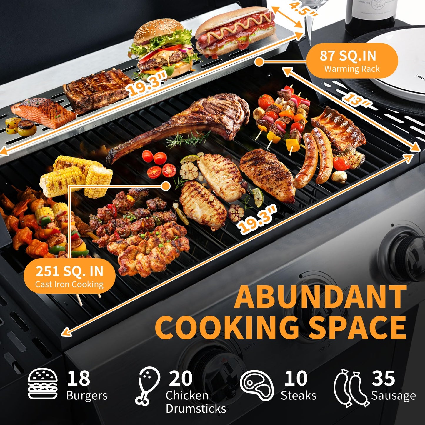 Tufons 3-Burner Propane Gas BBQ Grill with Warming Rack, Stainless Steel Gas Grill with 25,650 BTUs Output for Outdoor,Camping,Barbecue Grilling & Backyard Cooking,Black and Silver - CookCave