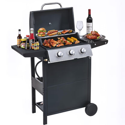 Tufons 3-Burner Propane Gas BBQ Grill with Warming Rack, Stainless Steel Gas Grill with 25,650 BTUs Output for Outdoor,Camping,Barbecue Grilling & Backyard Cooking,Black and Silver - CookCave