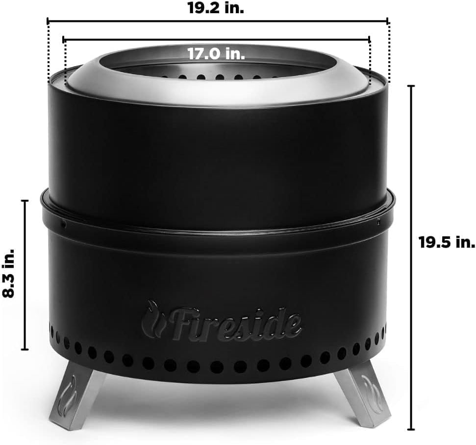TURBRO 19 Inch Smokeless Fire Pit for Outdoor Wood Burning, Portable Stainless Steel Camping Stove with Stand, Removable Ash Pan, Waterproof Storage Bag, Unique Nested Design, Pluto R19-PG, Black - CookCave